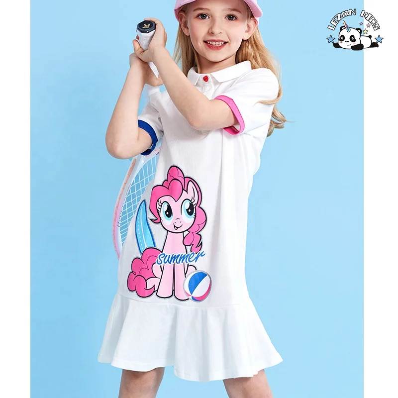 LEZONKIDS - Vestido de menina impresso com unicórnio de manga curta para crianças, vestido esportivo de verão para 2-12 anos